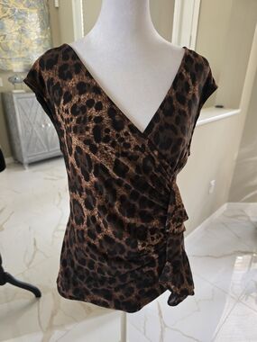 Boston Proper Brown Leopard Print Wrap Top